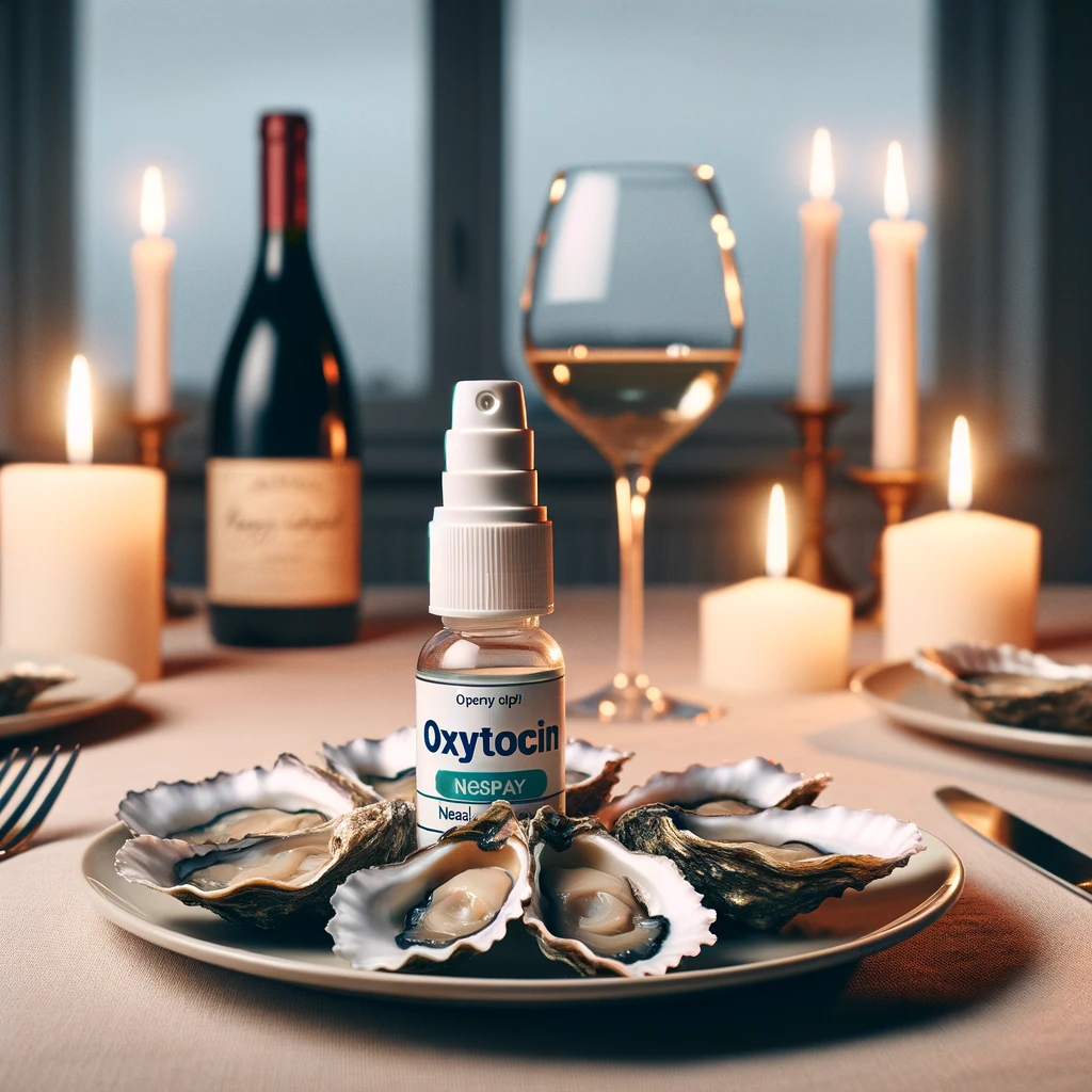 Man using intranasal oxytocin spray for wellness and weight management.